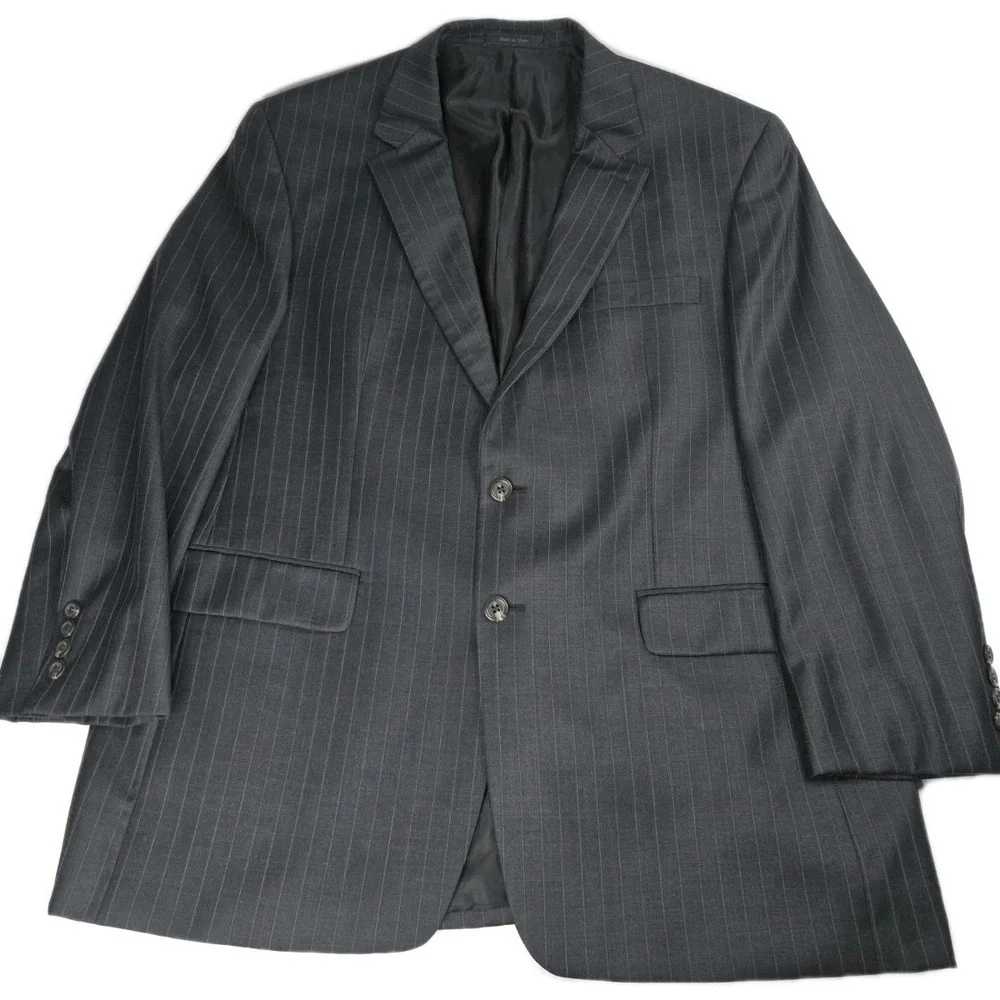 Lauren Ralph Lauren Mens Classic Fit Wool Sport Coat Blazer Black 44R Pin Stripe